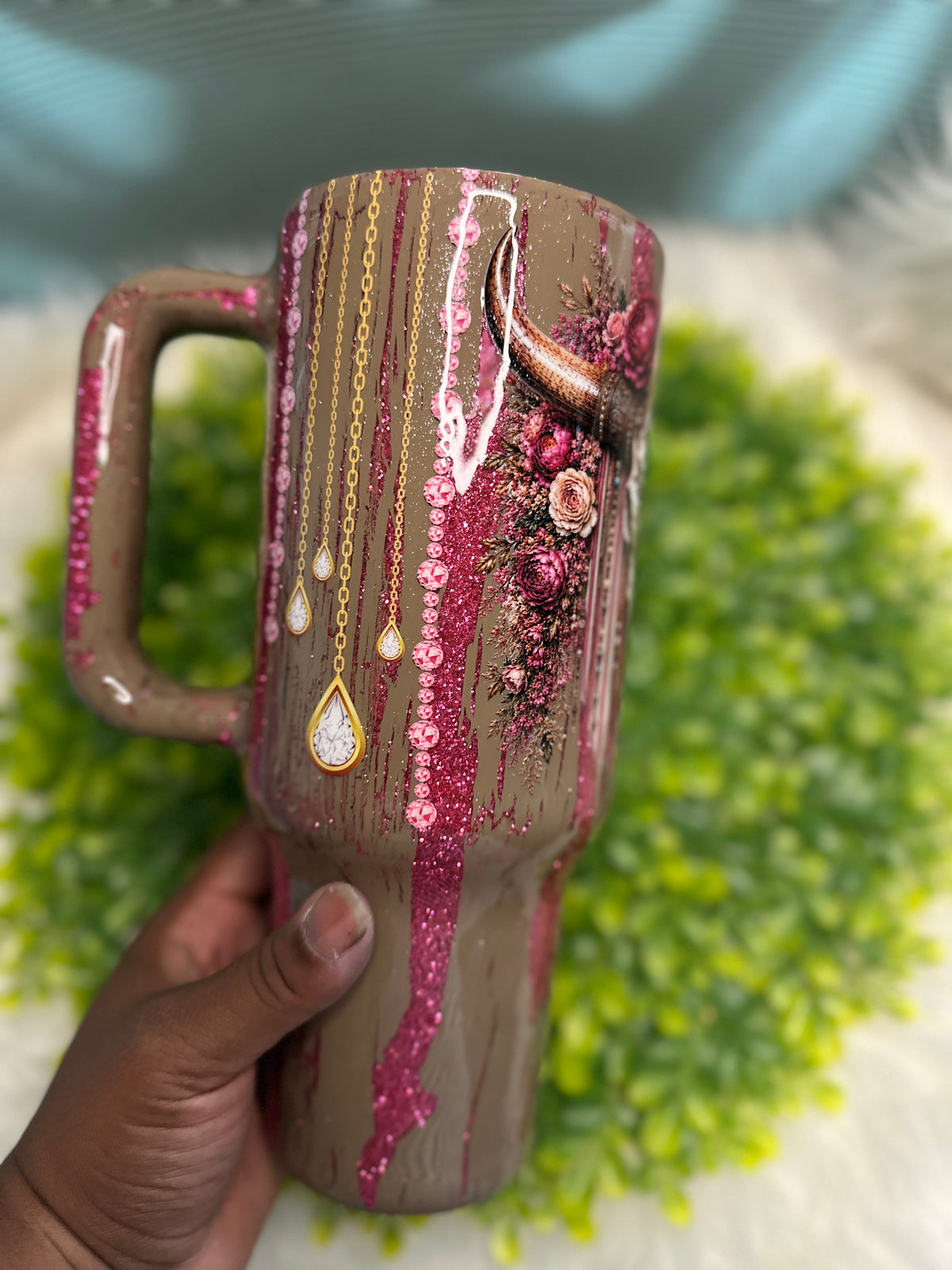 9. 40oz crackle pink rhinestone